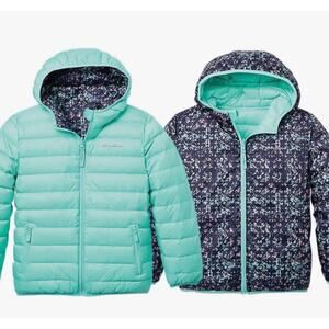 Eddie Bauer Kids Girls Reversible Down Jacket Blue Size Medium 10-12 Puffer Coat